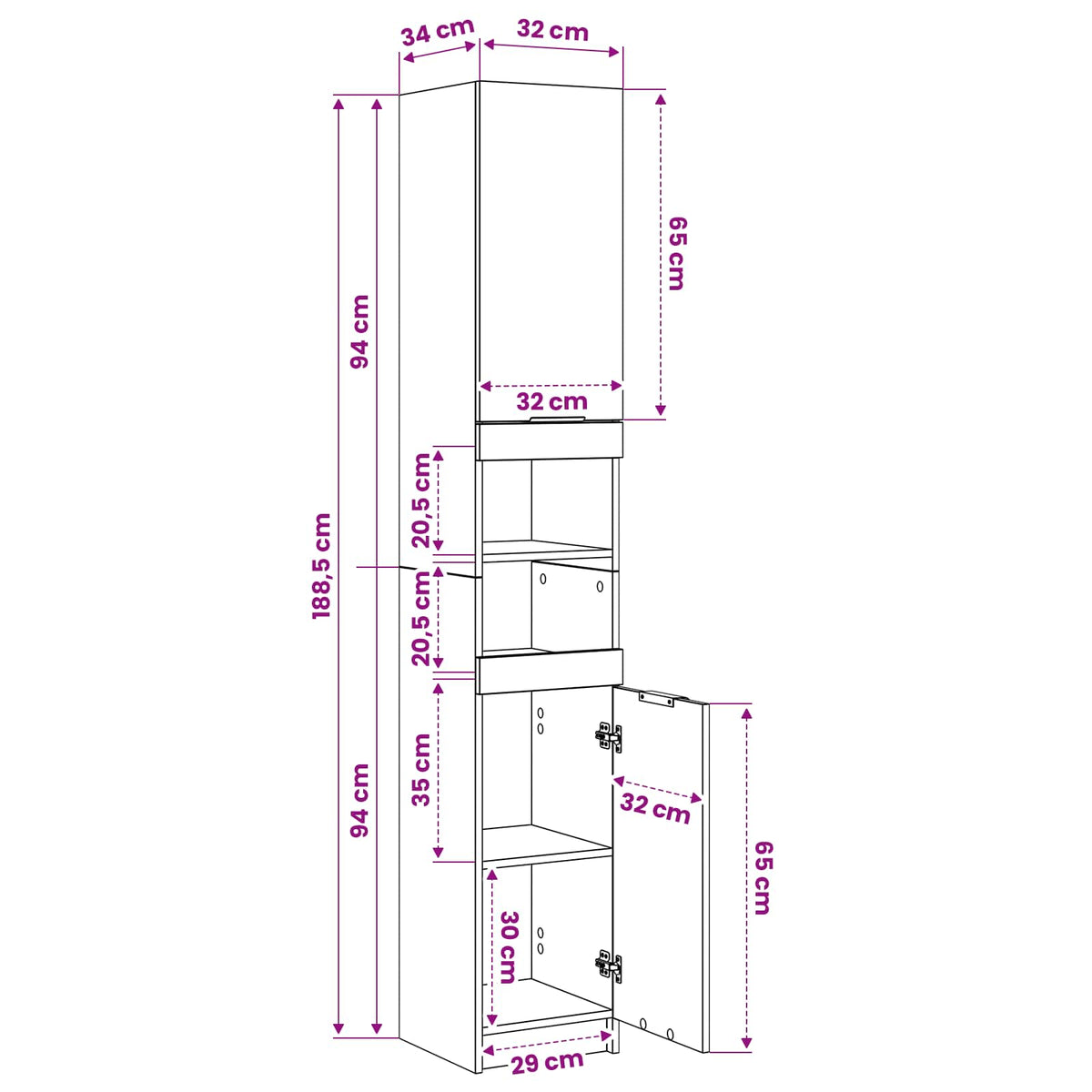 Bathroom Cabinet White 32x34x188.5 cm Engineered Wood