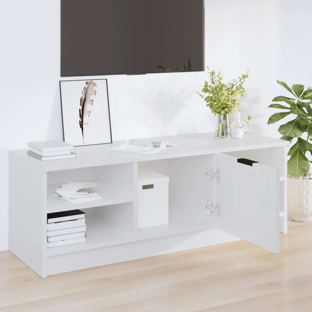 TV Cabinet High Gloss White 102x35.5x36.5 cm Engineered Wood