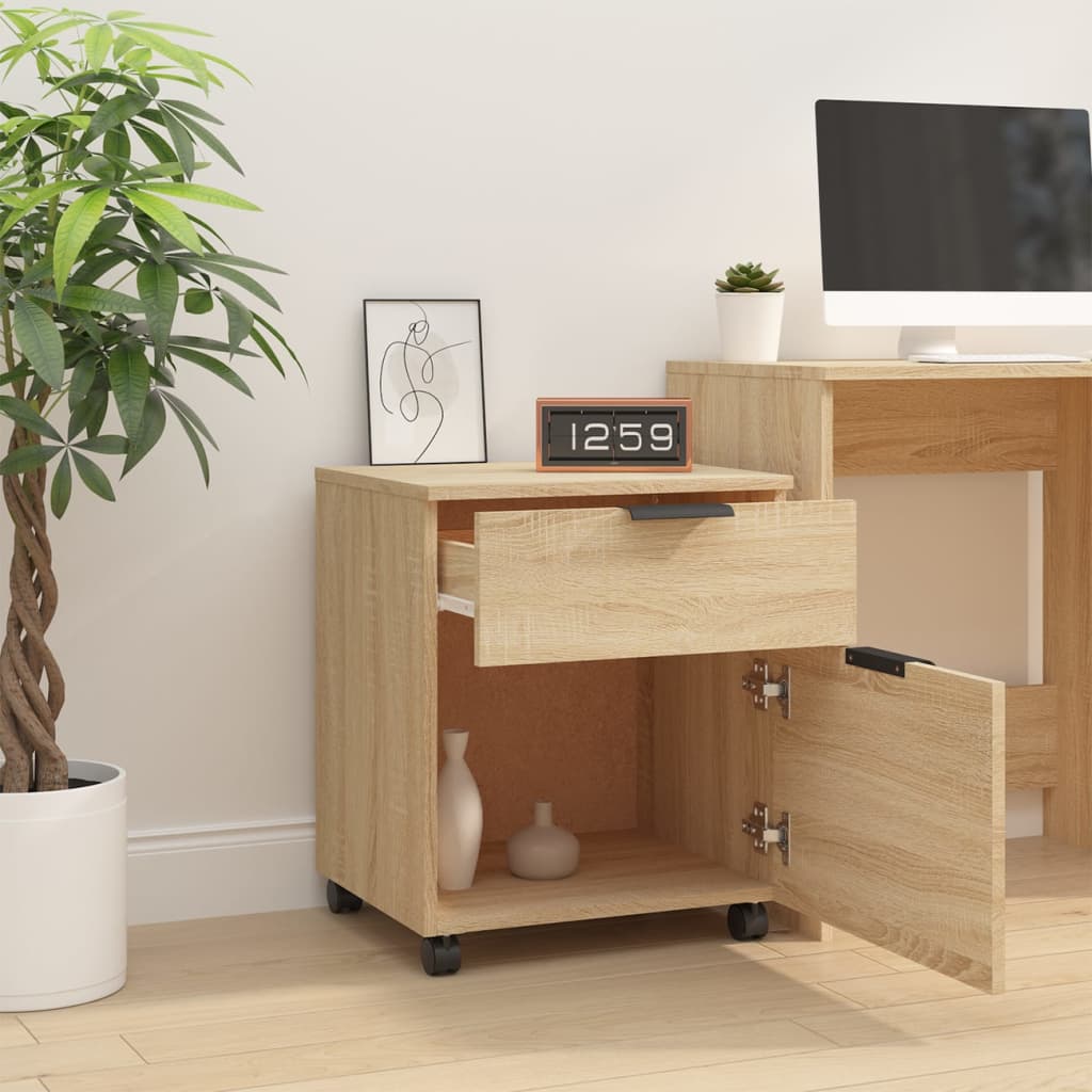 Mobile File Cabinet with Wheels Sonoma Oak 45x38x54 cm Engineered Wood