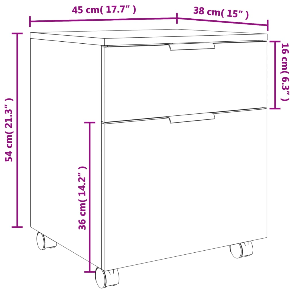 Mobile File Cabinet with Wheels Sonoma Oak 45x38x54 cm Engineered Wood