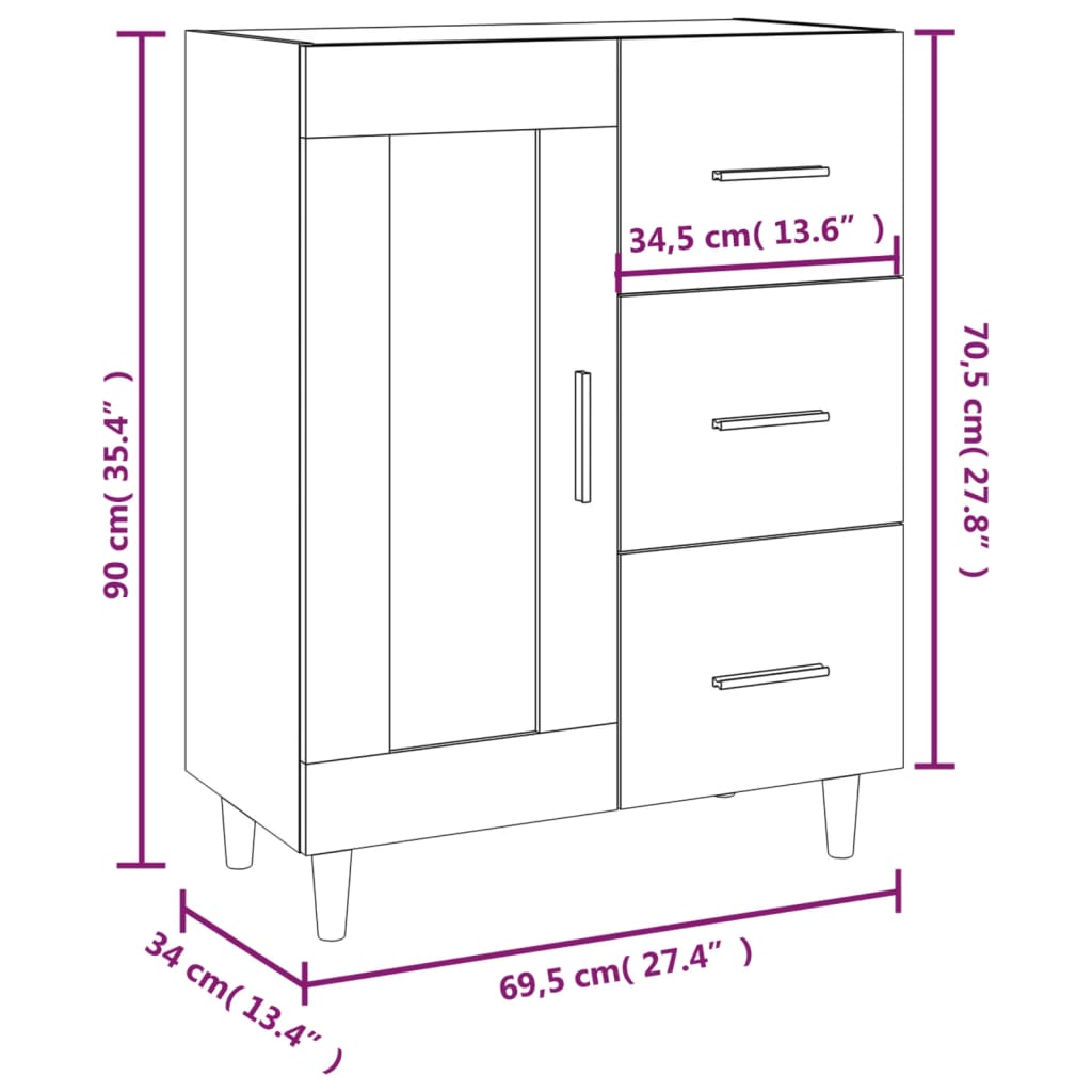 Sideboard High Gloss White 69.5x34x90 cm Engineered Wood