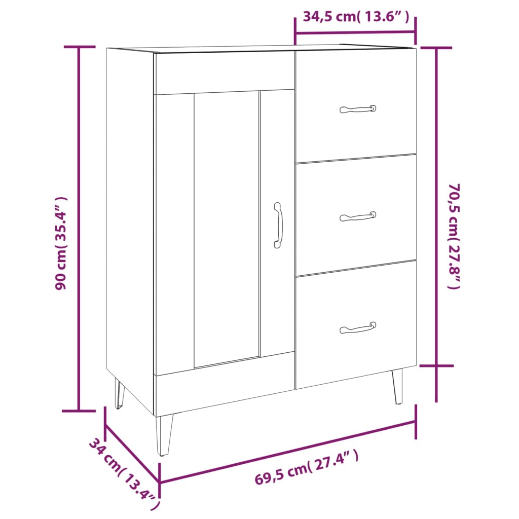 Sideboard White 69.5x34x90 cm Engineered Wood