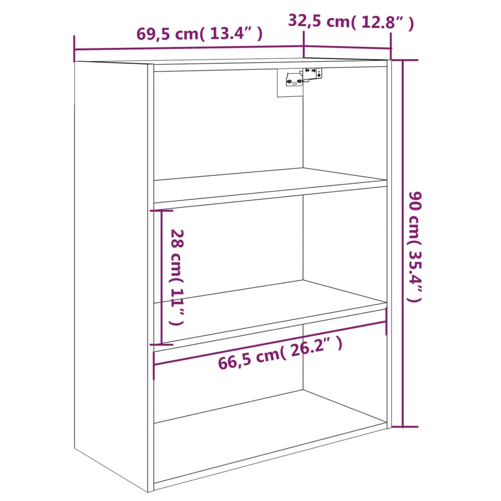 Hanging Wall Cabinet High Gloss White 69.5x32.5x90 cm