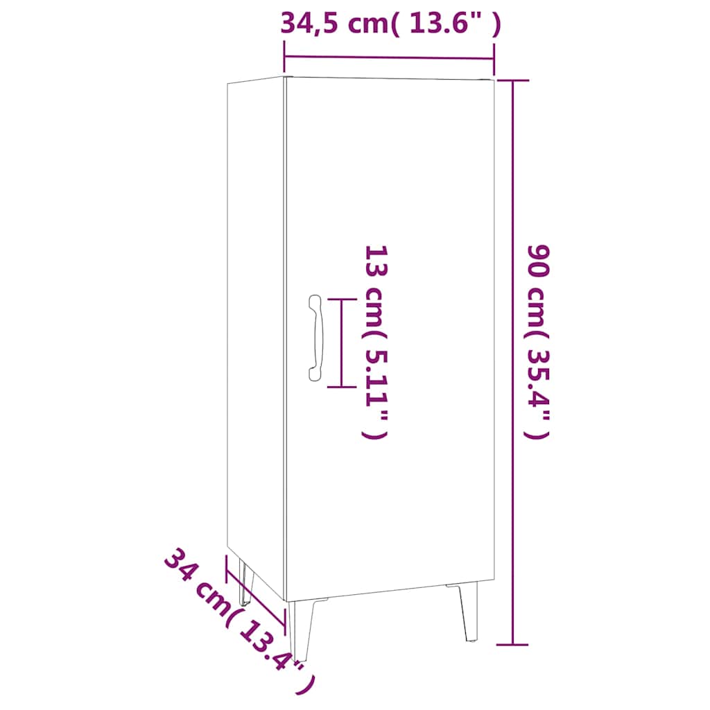 Sideboard High Gloss White 34.5x34x90 cm Engineered Wood