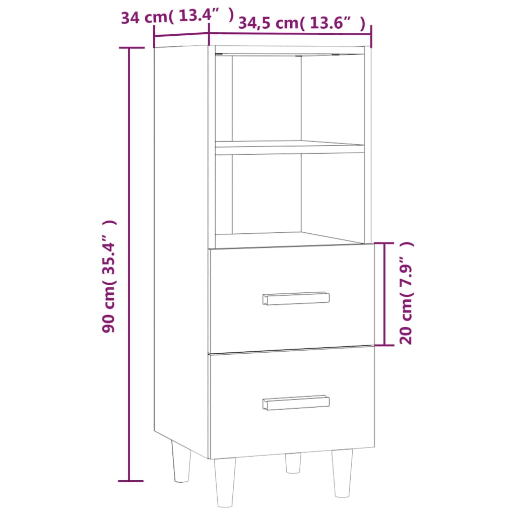 Sideboard High Gloss White 34.5x34x90 cm Engineered Wood