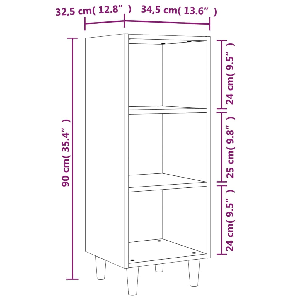 Sideboard High Gloss White 34.5x32.5x90 cm Engineered Wood