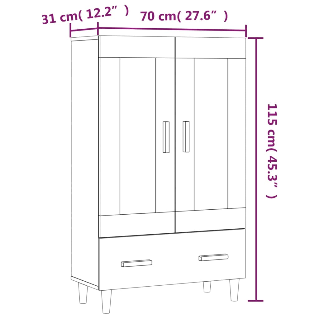 Highboard Black 70x31x115 cm Engineered Wood