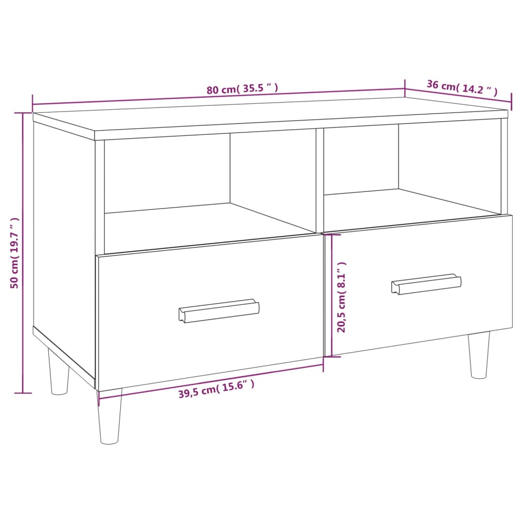 TV Cabinet High Gloss White 80x36x50 cm Engineered Wood