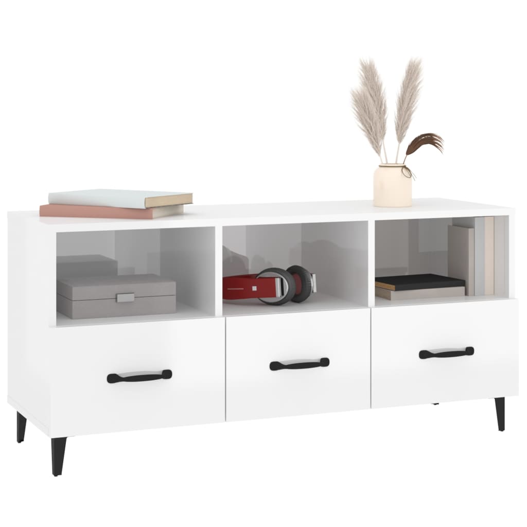 TV Cabinet High Gloss White 102x35x50 cm Engineered Wood