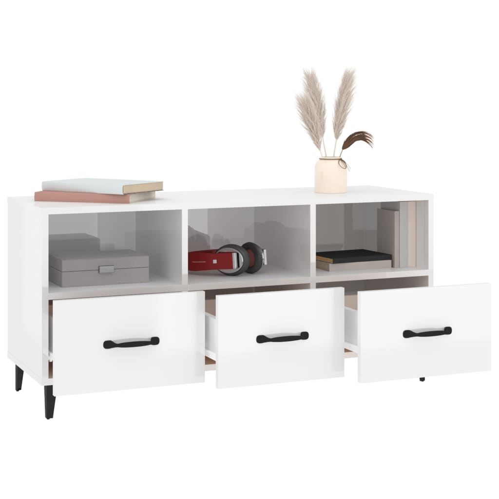 TV Cabinet High Gloss White 102x35x50 cm Engineered Wood