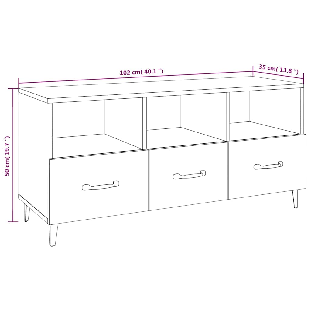 TV Cabinet High Gloss White 102x35x50 cm Engineered Wood