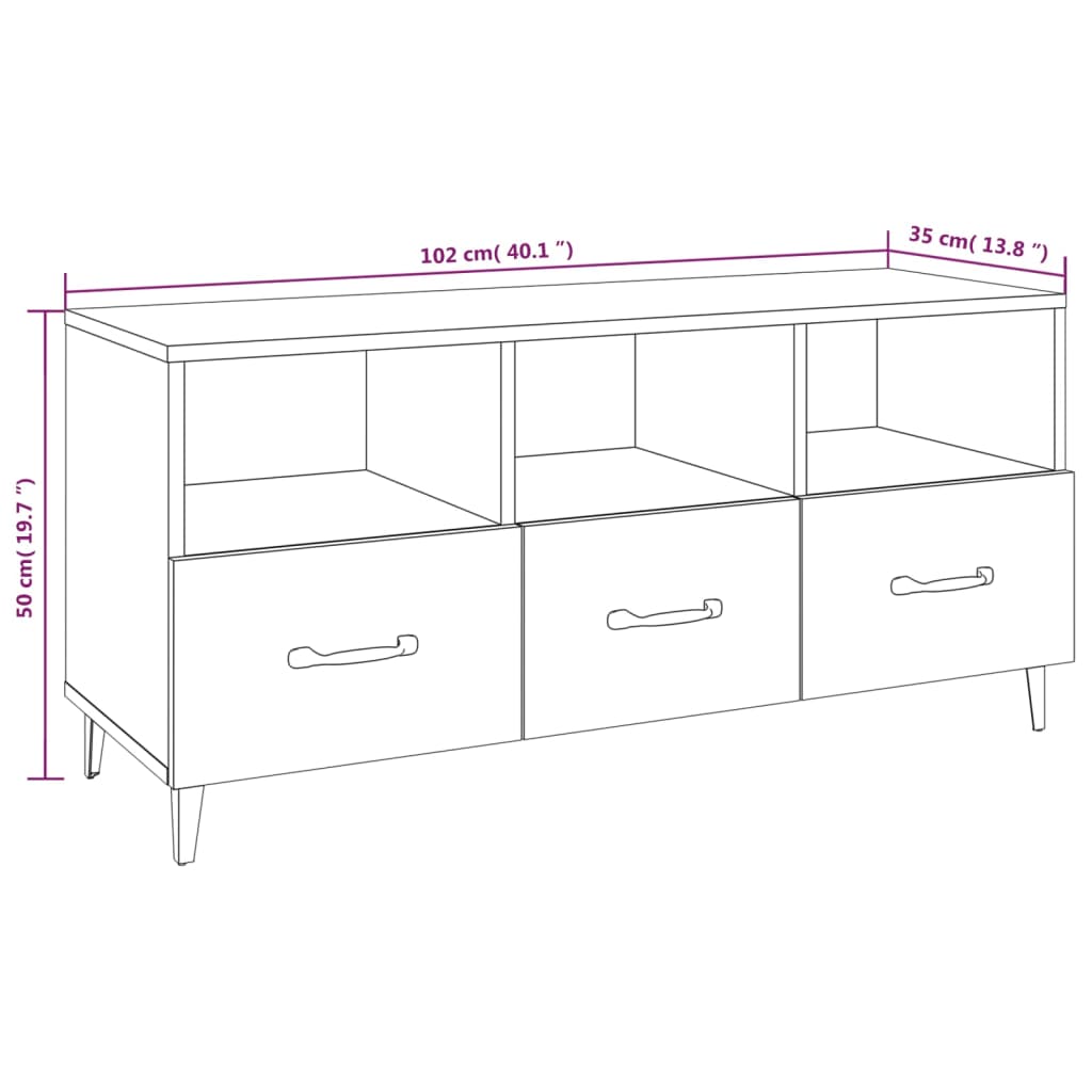 TV Cabinet High Gloss White 102x35x50 cm Engineered Wood