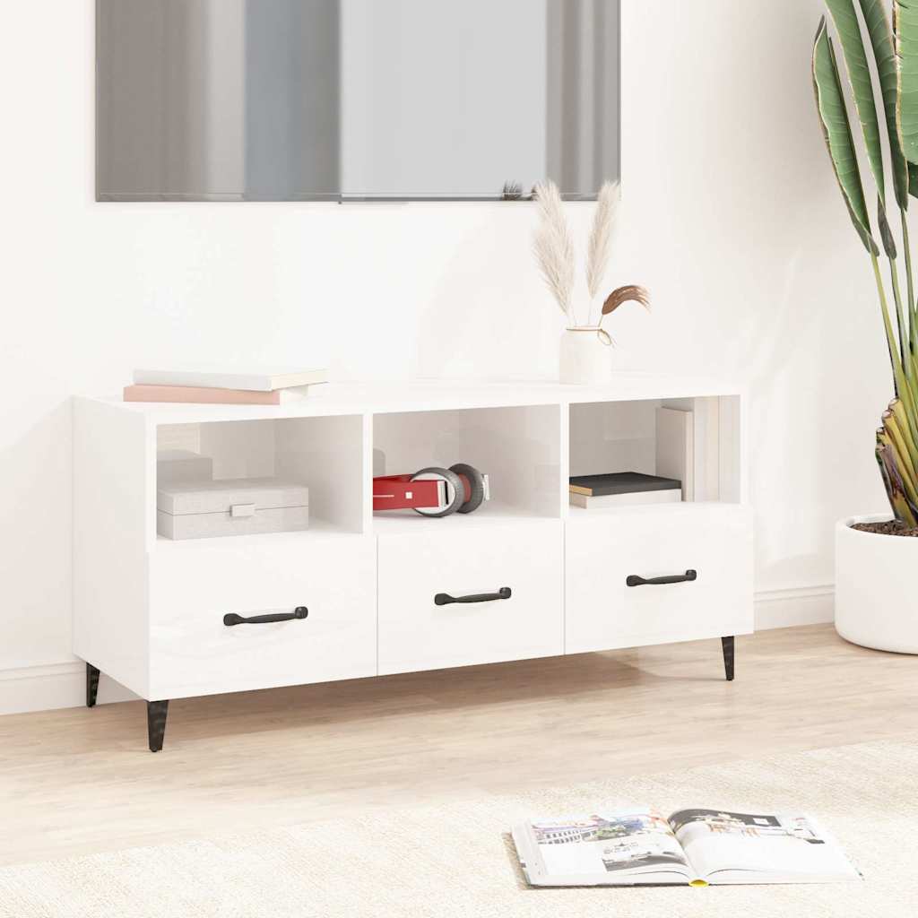 TV Cabinet High Gloss White 102x35x50 cm Engineered Wood