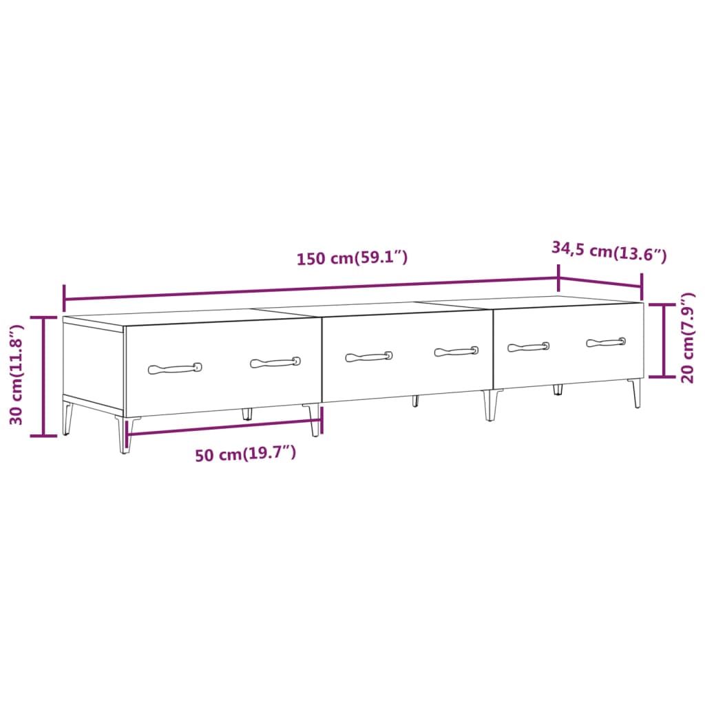 TV Cabinet High Gloss White 150x34.5x30 cm Engineered Wood