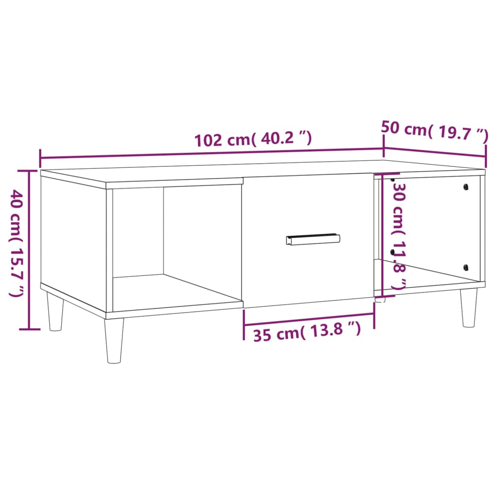 Coffee Table High Gloss White 102x50x40 cm Engineered Wood