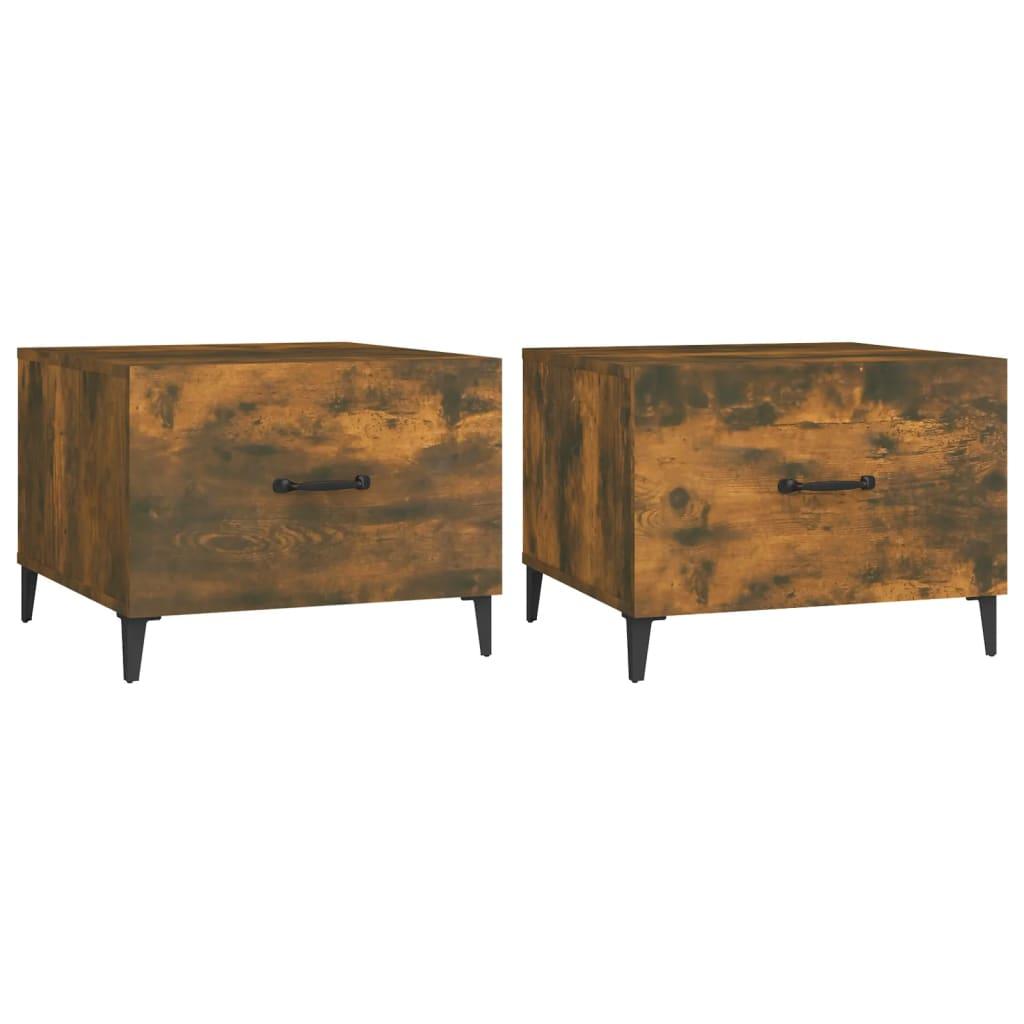 Coffee Tables with Metal Legs 2 pcs Smoked Oak 50x50x40 cm