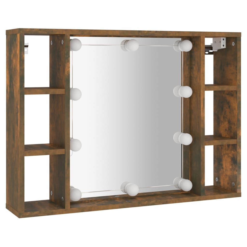 Mirror Cabinet with LED Smoked Oak 76x15x55 cm