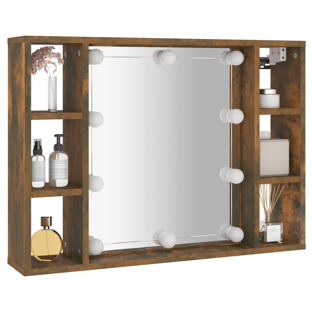 Mirror Cabinet with LED Smoked Oak 76x15x55 cm