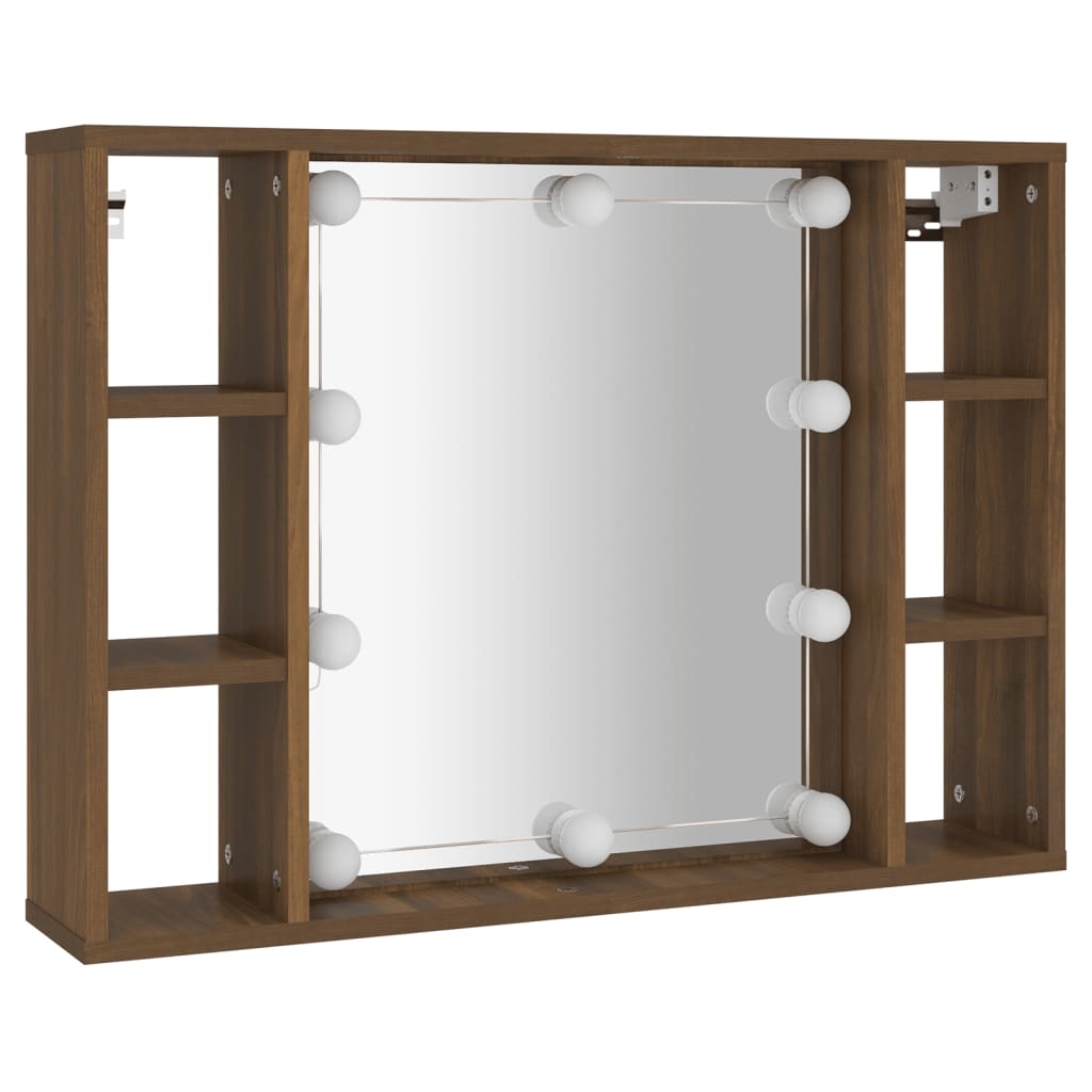 Mirror Cabinet with LED Brown Oak 76x15x55 cm