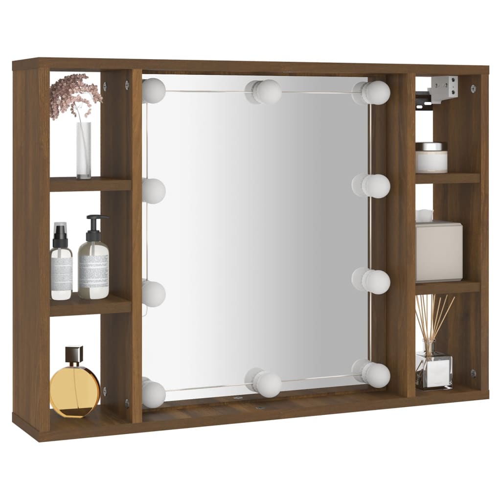 Mirror Cabinet with LED Brown Oak 76x15x55 cm