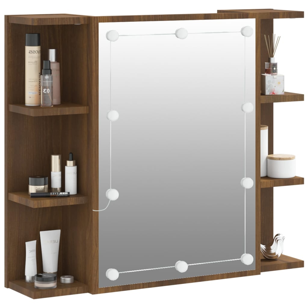 Mirror Cabinet with LED Brown Oak 70x16.5x60 cm