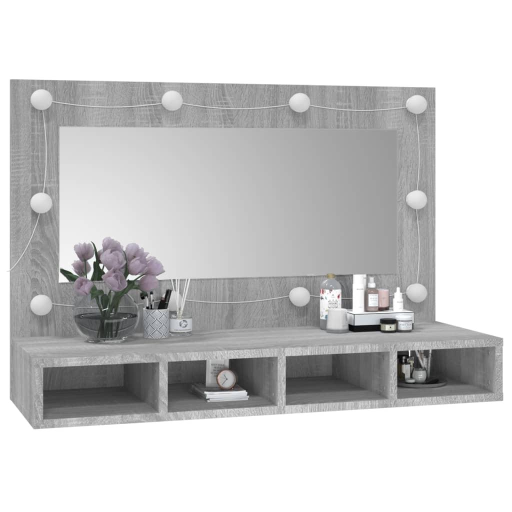 Mirror Cabinet with LED Grey Sonoma 90x31.5x62 cm