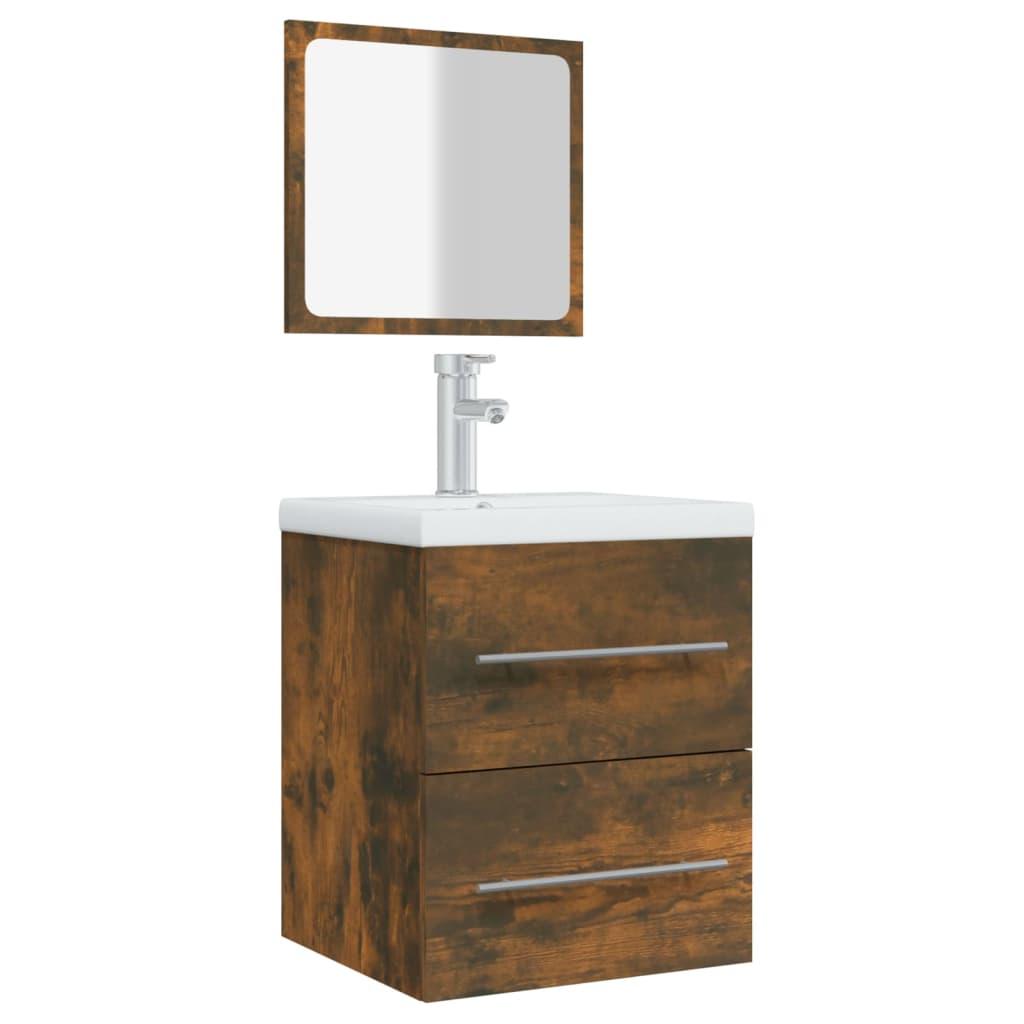 Bathroom Cabinet with Mirror Smoked Oak 41x38.5x48 cm