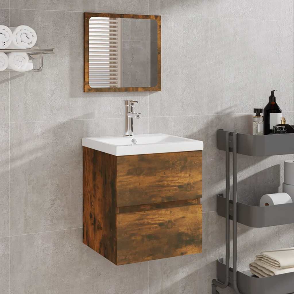 Bathroom Cabinet with Mirror Smoked Oak Engineered Wood