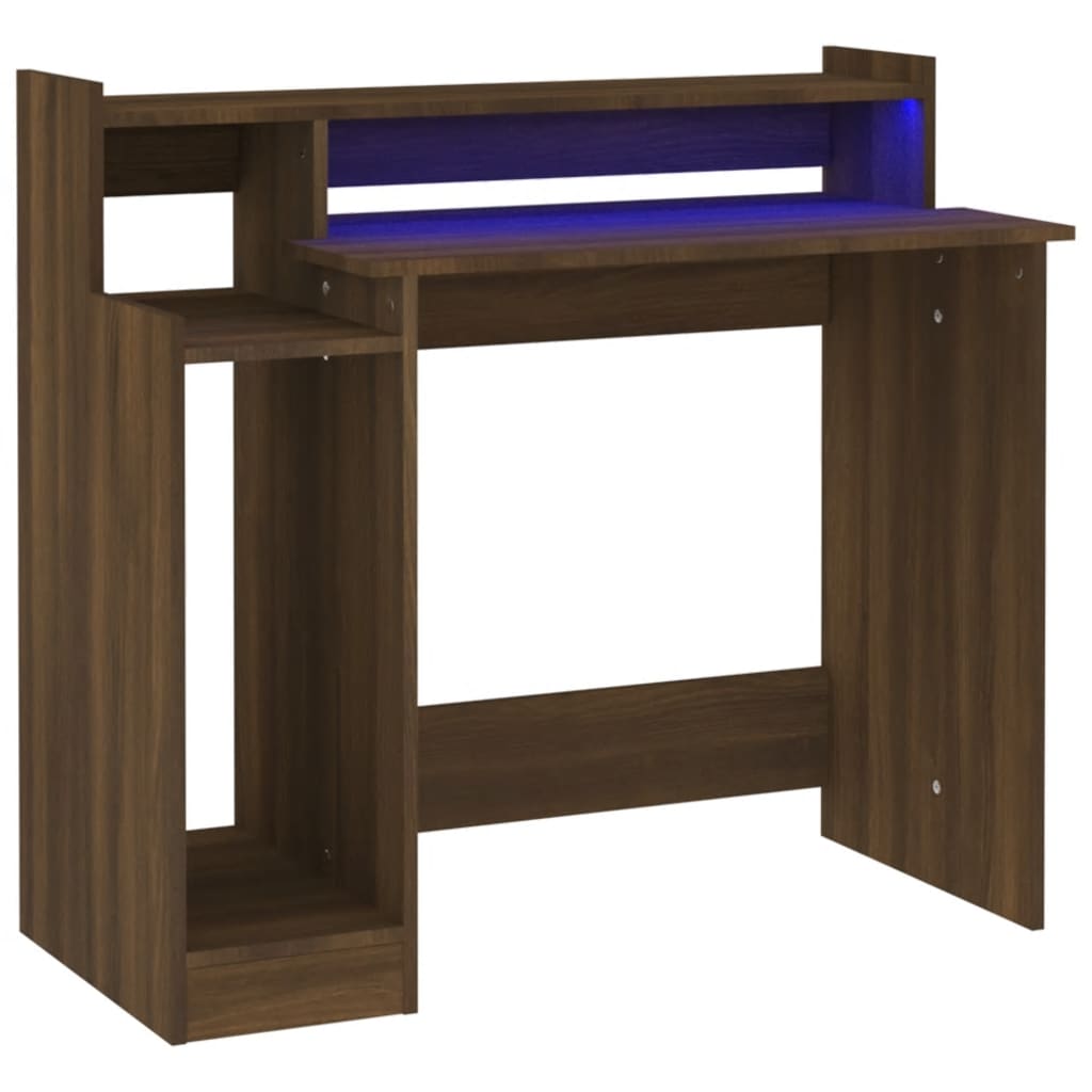 Desk with LED Lights Brown Oak 97x45x90 cm Engineered Wood