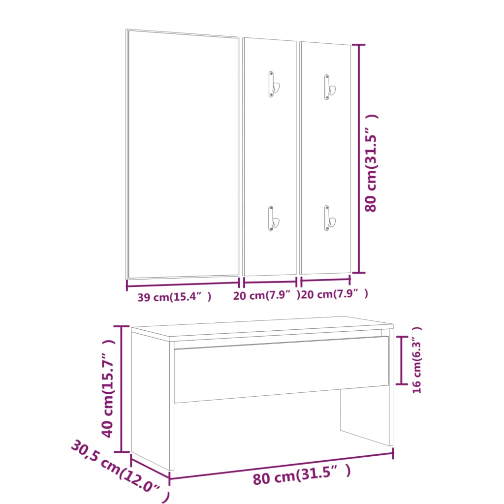 Hallway Furniture Set Brown Oak Engineered Wood