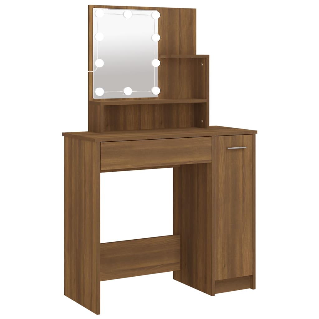 Dressing Table with LED Brown Oak 86.5x35x136 cm