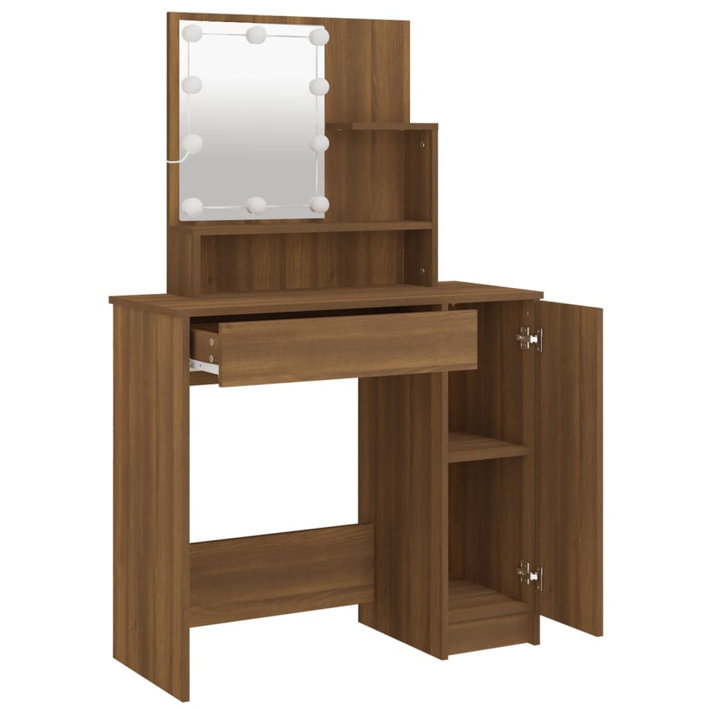 Dressing Table with LED Brown Oak 86.5x35x136 cm