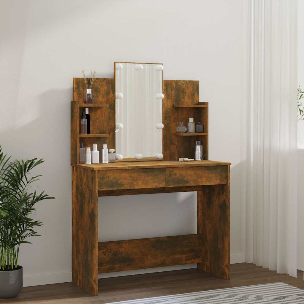 Dressing Table with LED Smoked Oak 96x40x142 cm