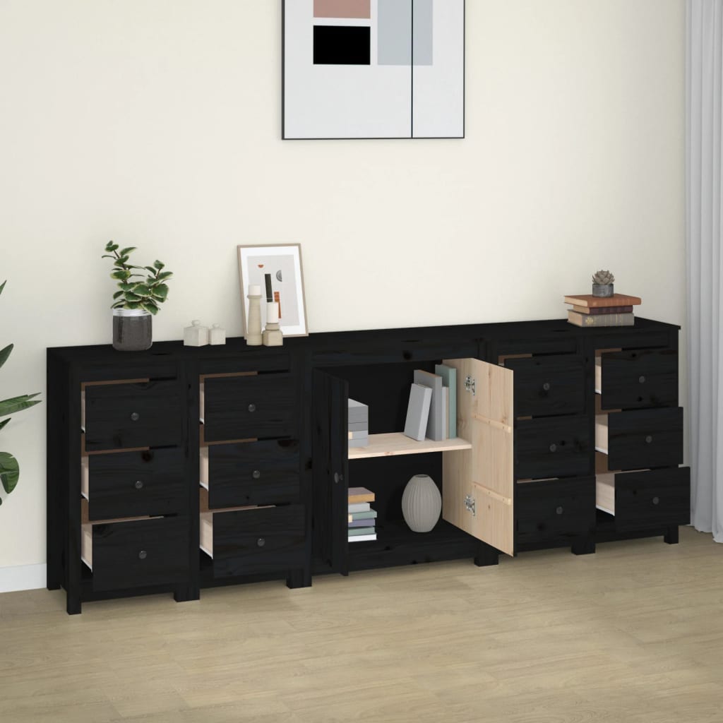 Sideboard Black 230x35x80 cm Solid Wood Pine