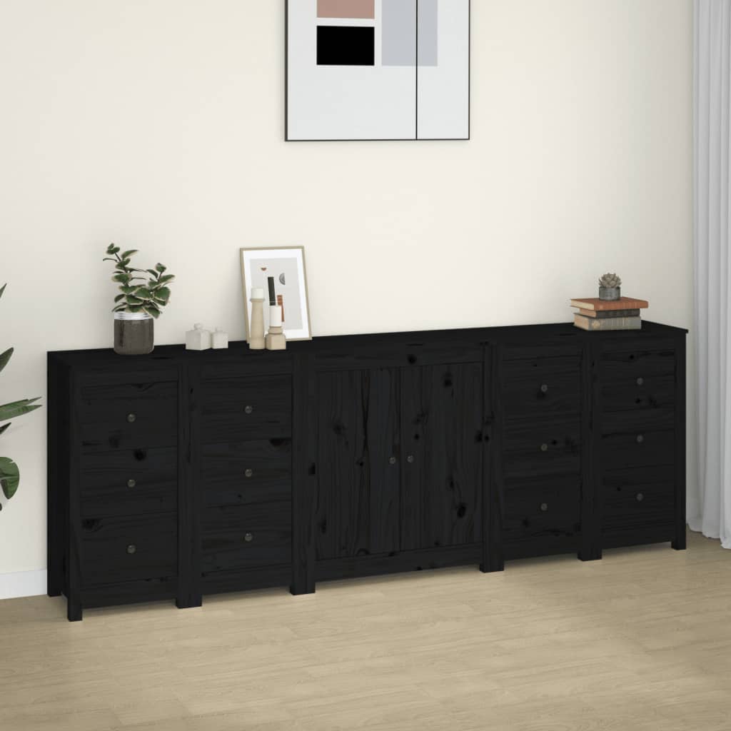 Sideboard Black 230x35x80 cm Solid Wood Pine