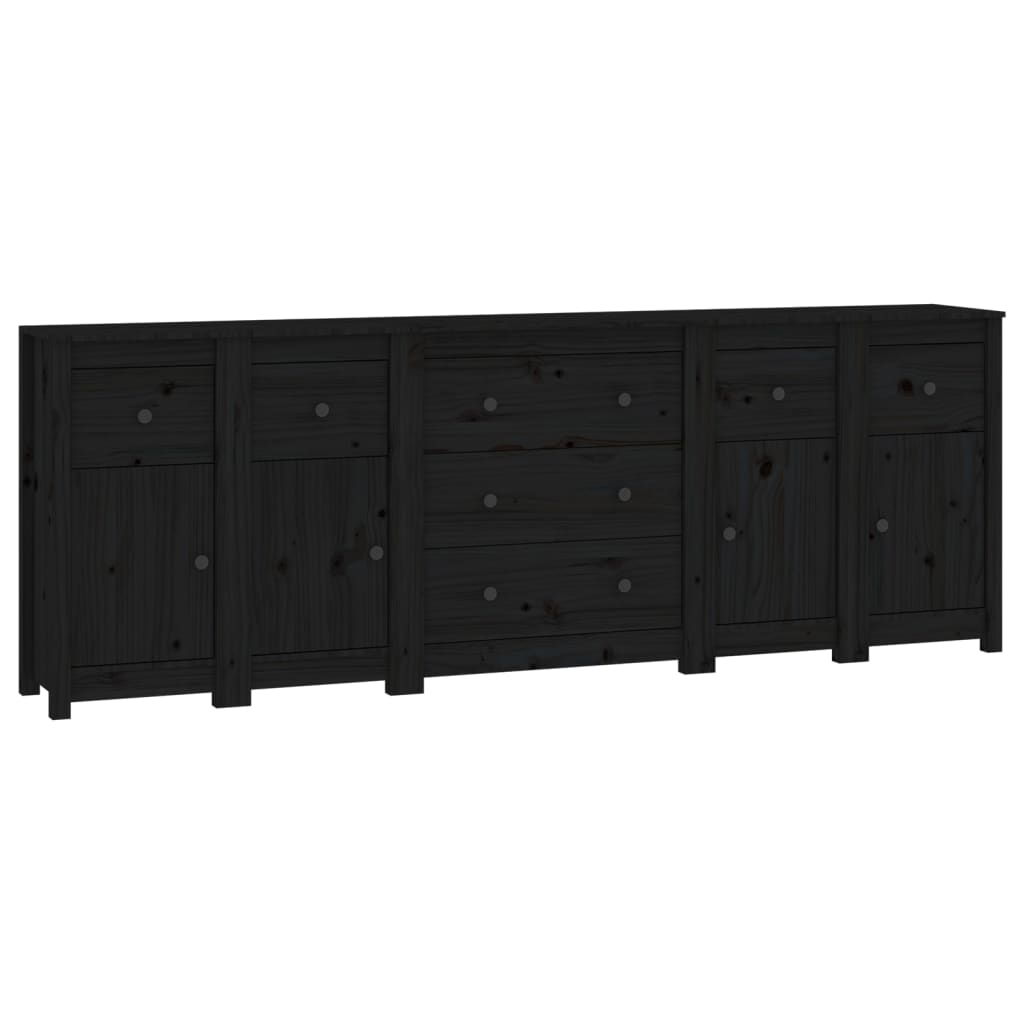 Sideboard Black 230x35x80 cm Solid Wood Pine