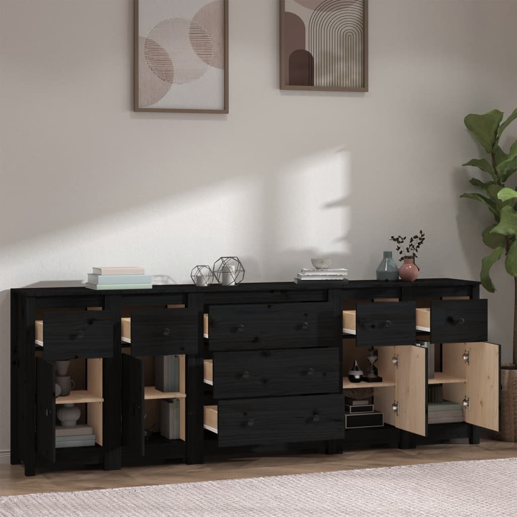 Sideboard Black 230x35x80 cm Solid Wood Pine