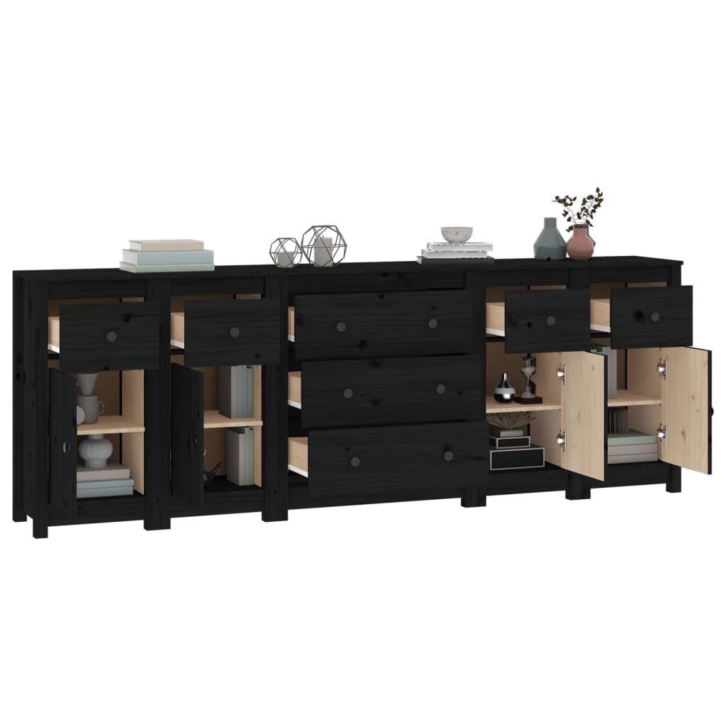 Sideboard Black 230x35x80 cm Solid Wood Pine