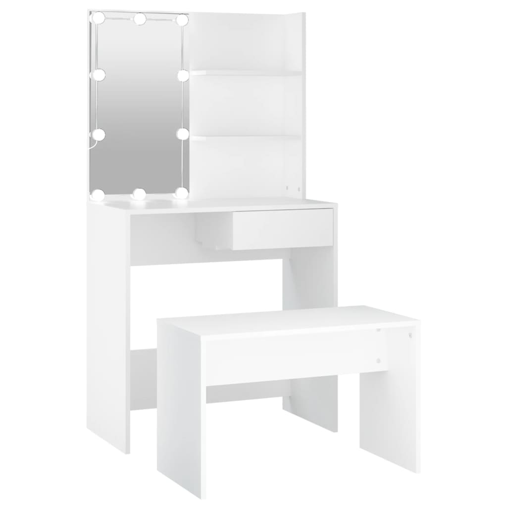 Dressing Table Set with LED White Engineered Wood