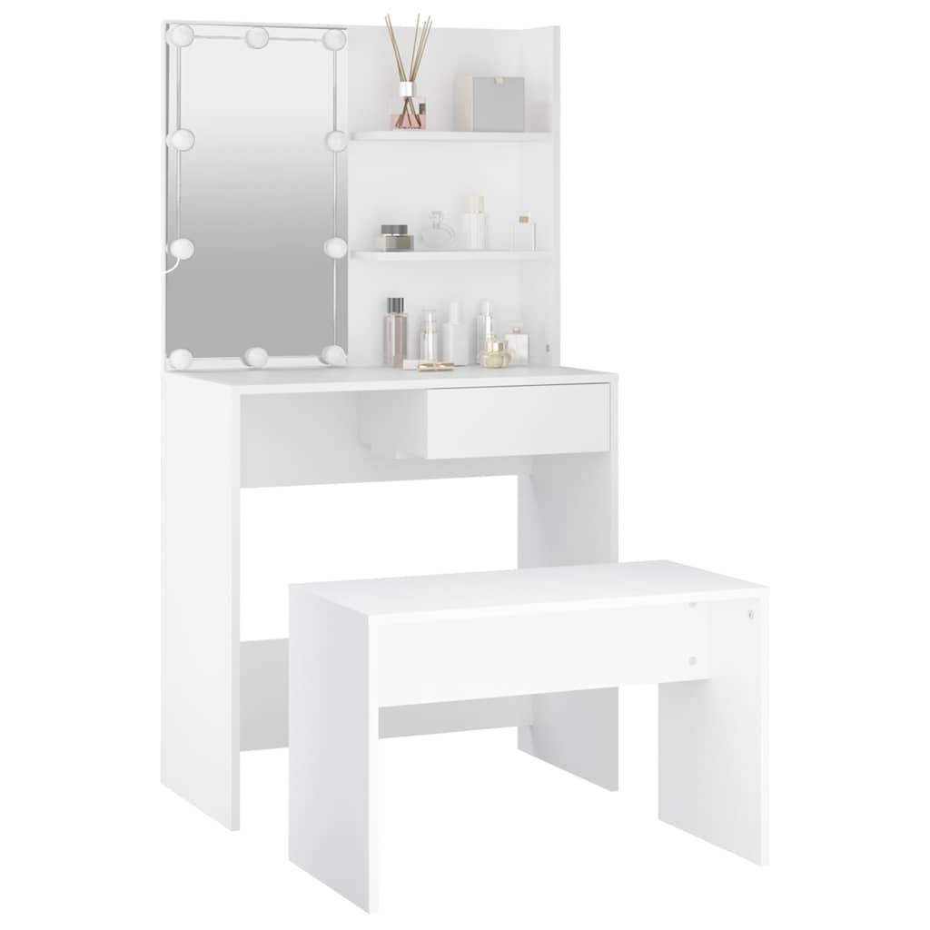Dressing Table Set with LED White Engineered Wood