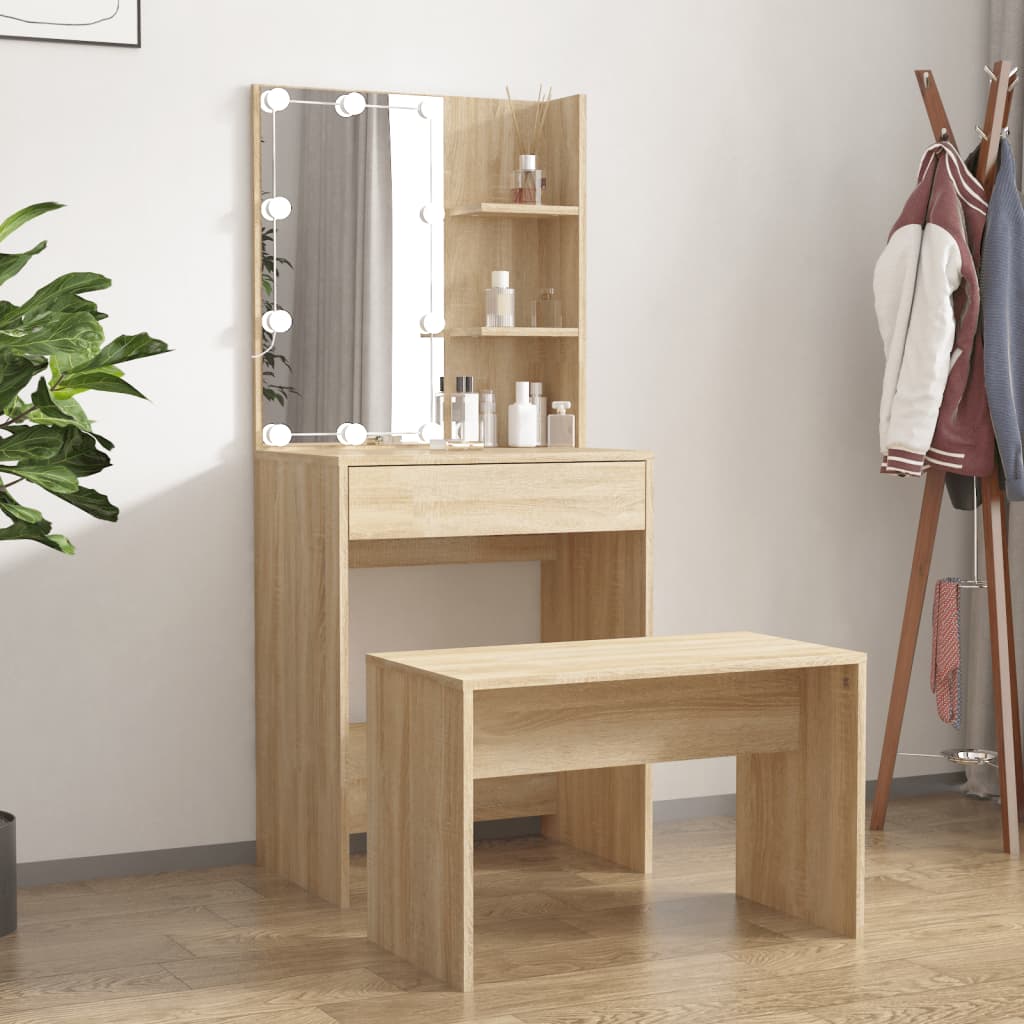 Dressing Table Set with LED Sonoma Oak Engineered Wood