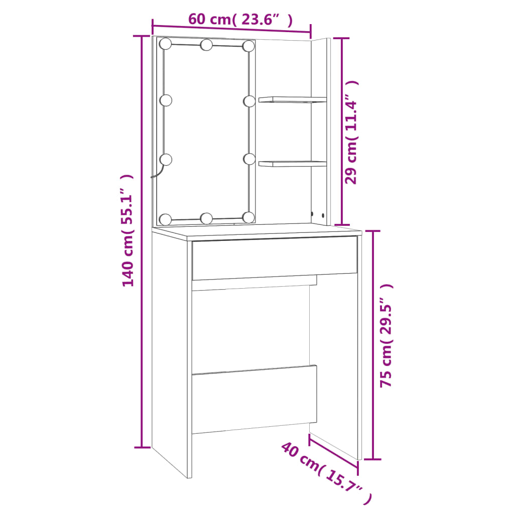 Dressing Table Set with LED Smoked Oak Engineered Wood