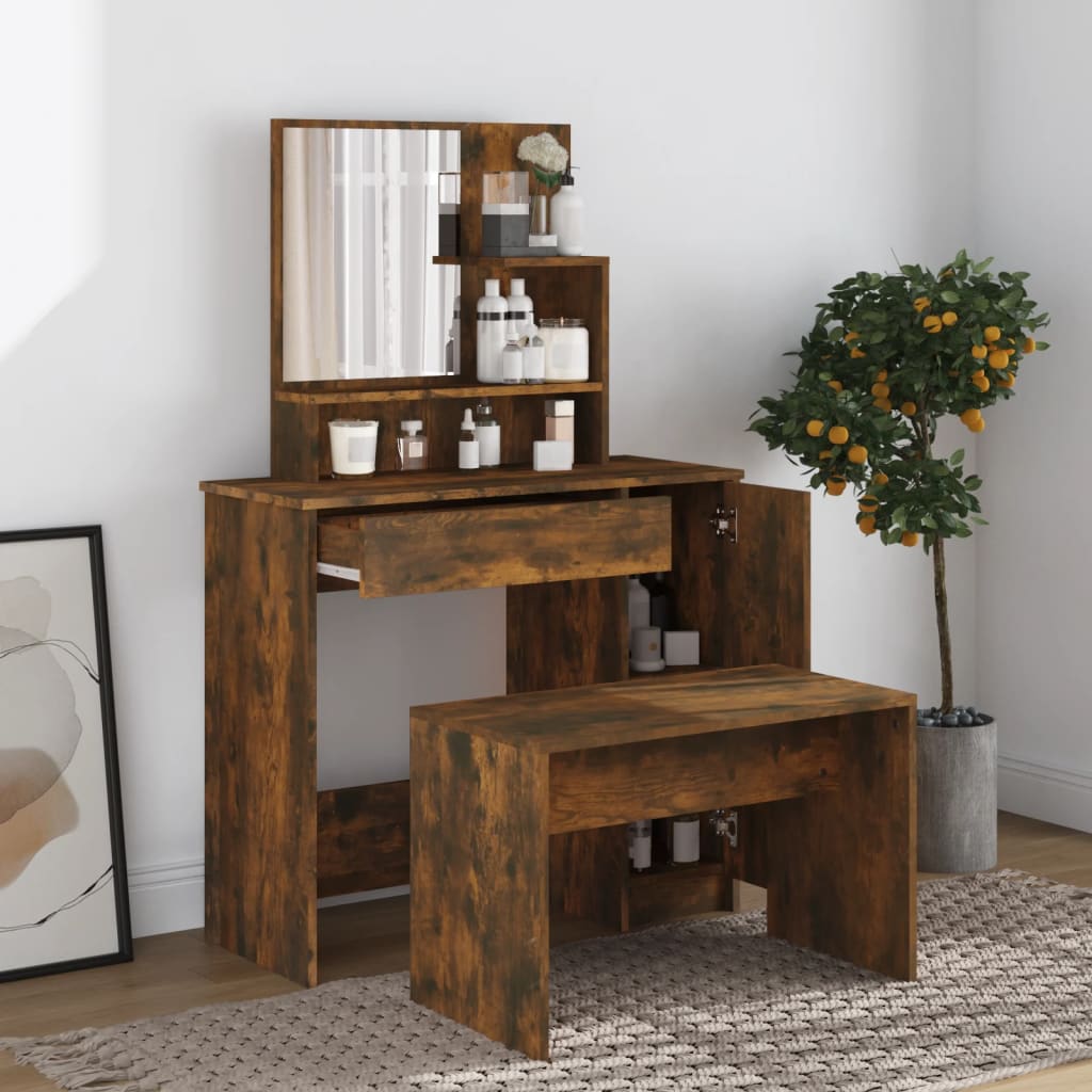 Dressing Table Set Smoked Oak 86.5x35x136 cm