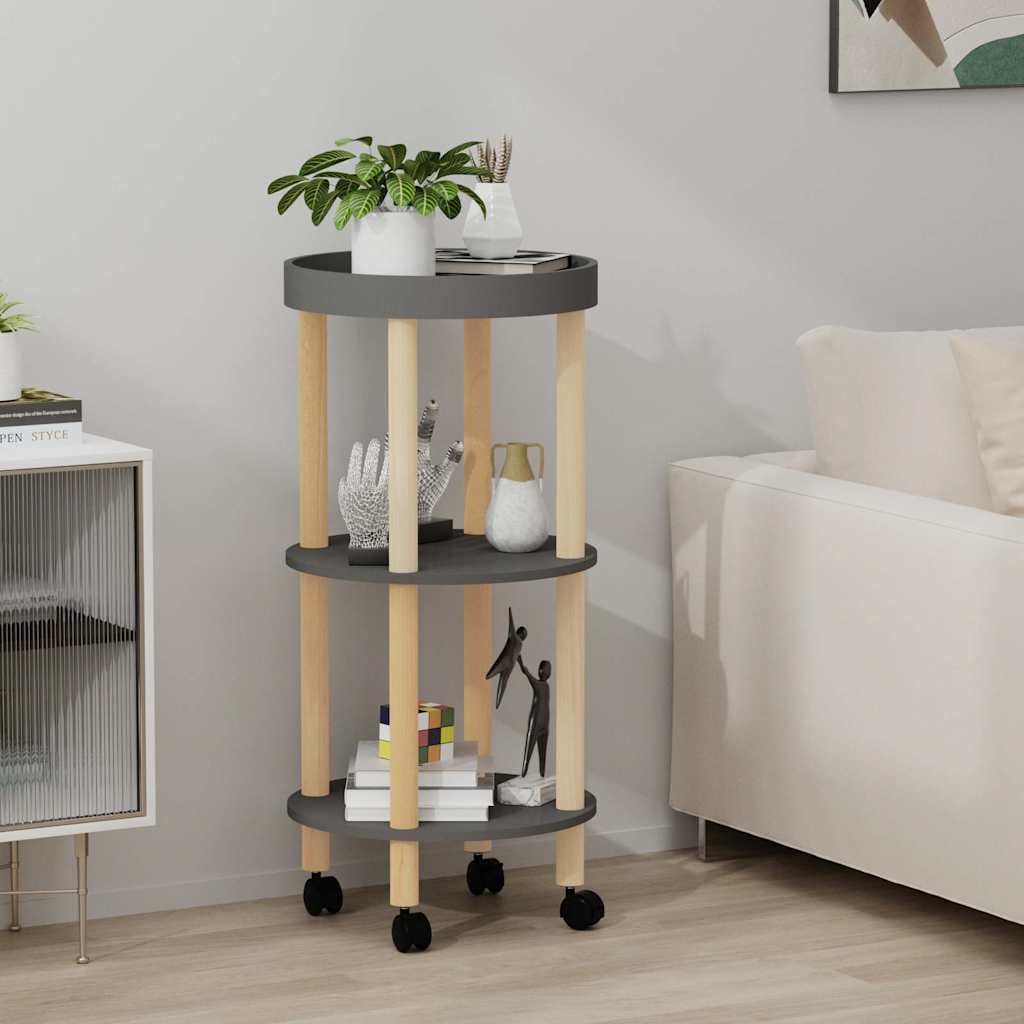 3-tier Trolley Grey 38x38x82cm Engineered Wood&amp;Solid Wood Pine