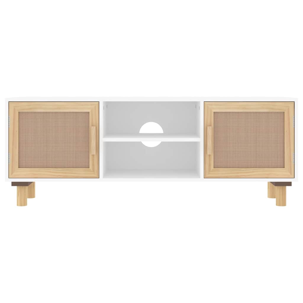TV Cabinet White 105x30x40 cm Solid Wood Pine&Natural Rattan