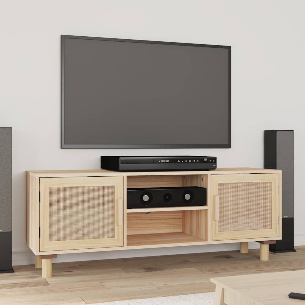 TV Cabinet Brown 105x30x40 cm Solid Wood Pine&amp;Natural Rattan