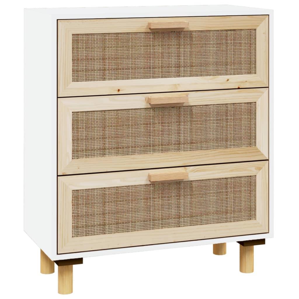 Sideboard White 60x30x70 cm Solid Wood Pine and Natural Rattan