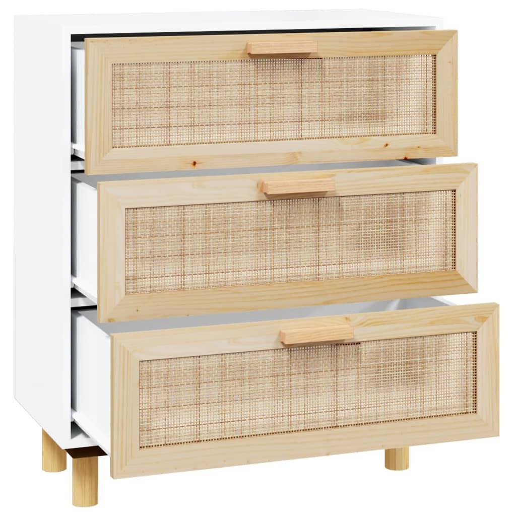 Sideboard White 60x30x70 cm Solid Wood Pine and Natural Rattan