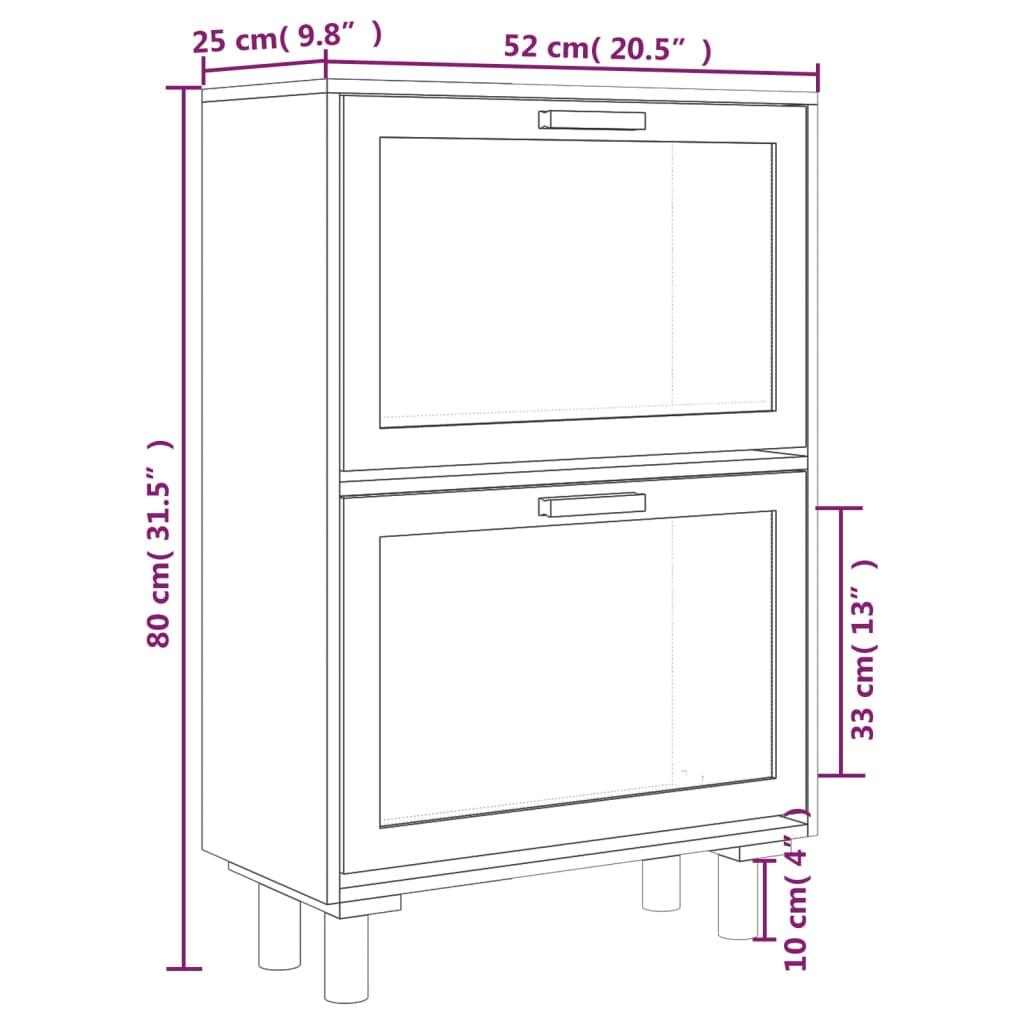 Shoe Cabinet Brown 52x25x80 cm Engineered Wood and Natural Rattan