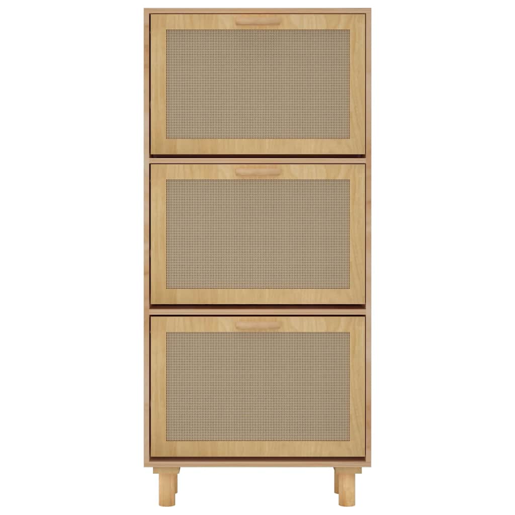 Shoe Cabinet Brown 52x25x115 cm Engineered Wood and Natural Rattan
